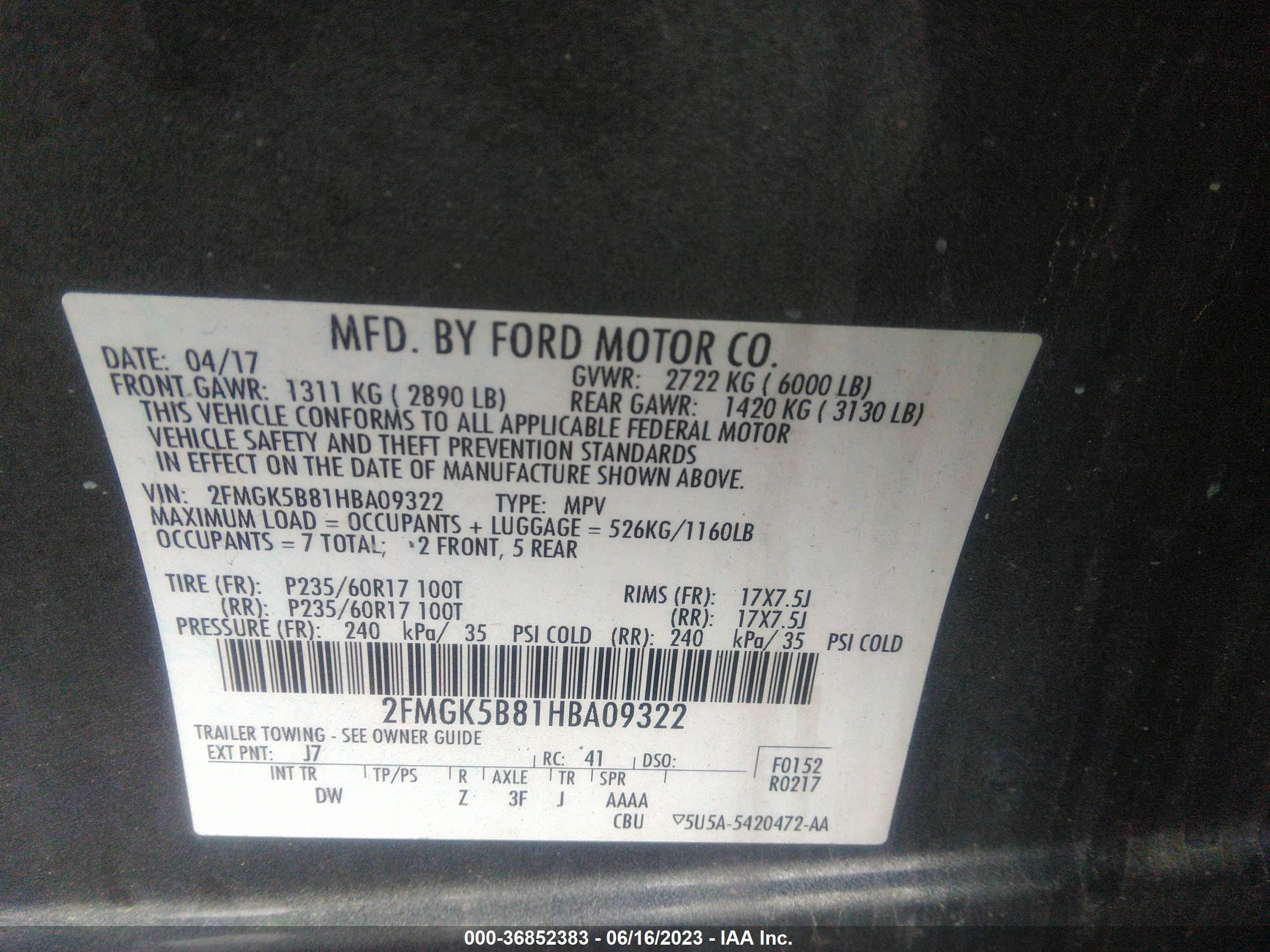 Photo 8 VIN: 2FMGK5B81HBA09322 - FORD FLEX 