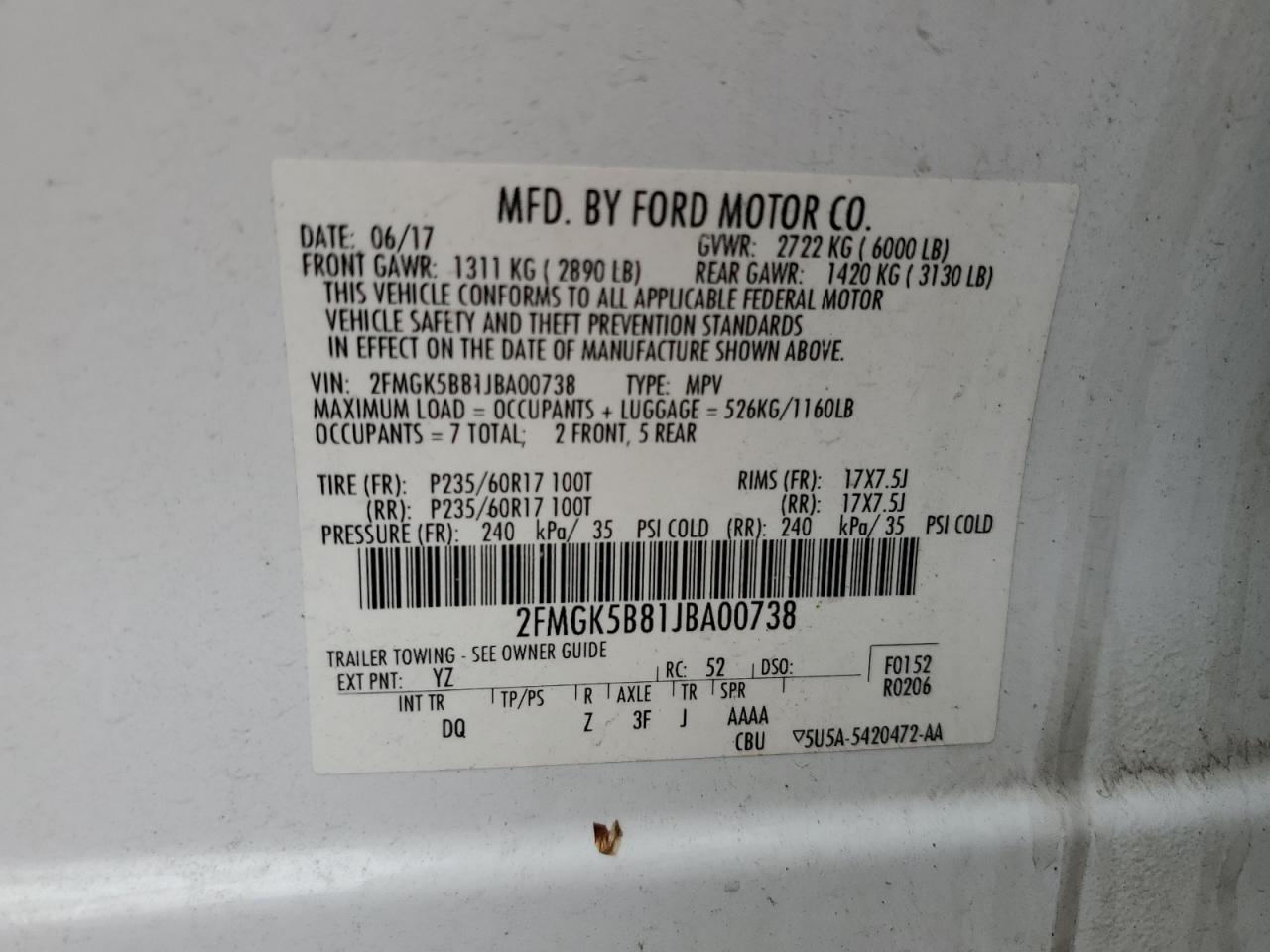 Photo 12 VIN: 2FMGK5B81JBA00738 - FORD FLEX 