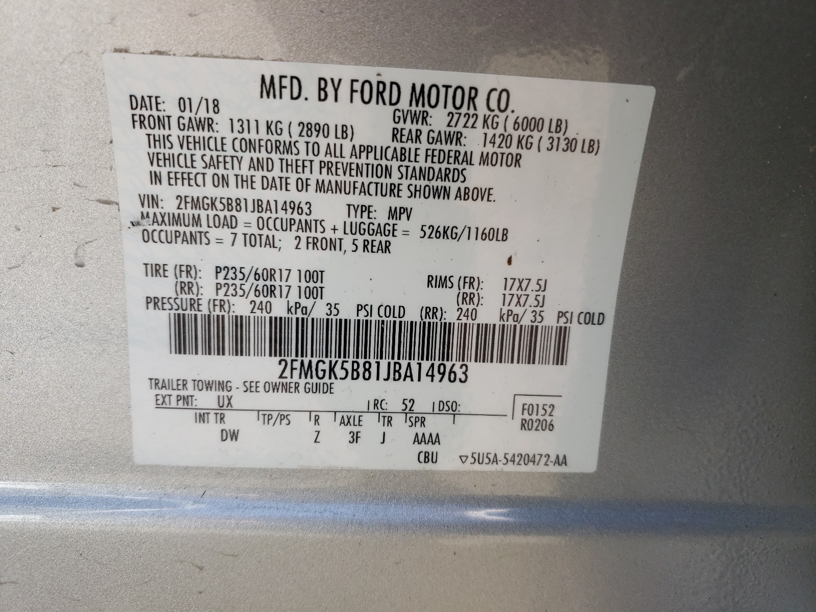 Photo 9 VIN: 2FMGK5B81JBA14963 - FORD FLEX SE 