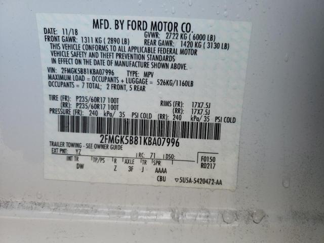 Photo 9 VIN: 2FMGK5B81KBA07996 - FORD FLEX SE 