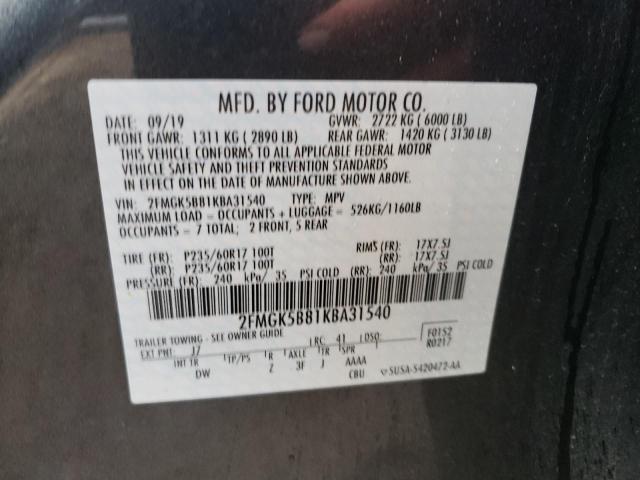 Photo 13 VIN: 2FMGK5B81KBA31540 - FORD FLEX SE 