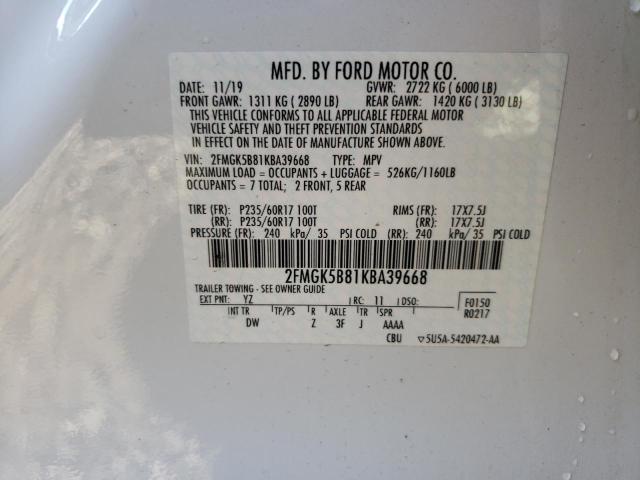 Photo 9 VIN: 2FMGK5B81KBA39668 - FORD FLEX SE 