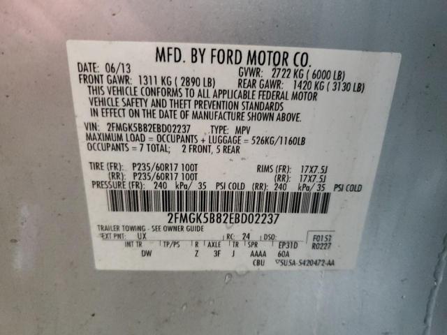 Photo 12 VIN: 2FMGK5B82EBD02237 - FORD FLEX SE 