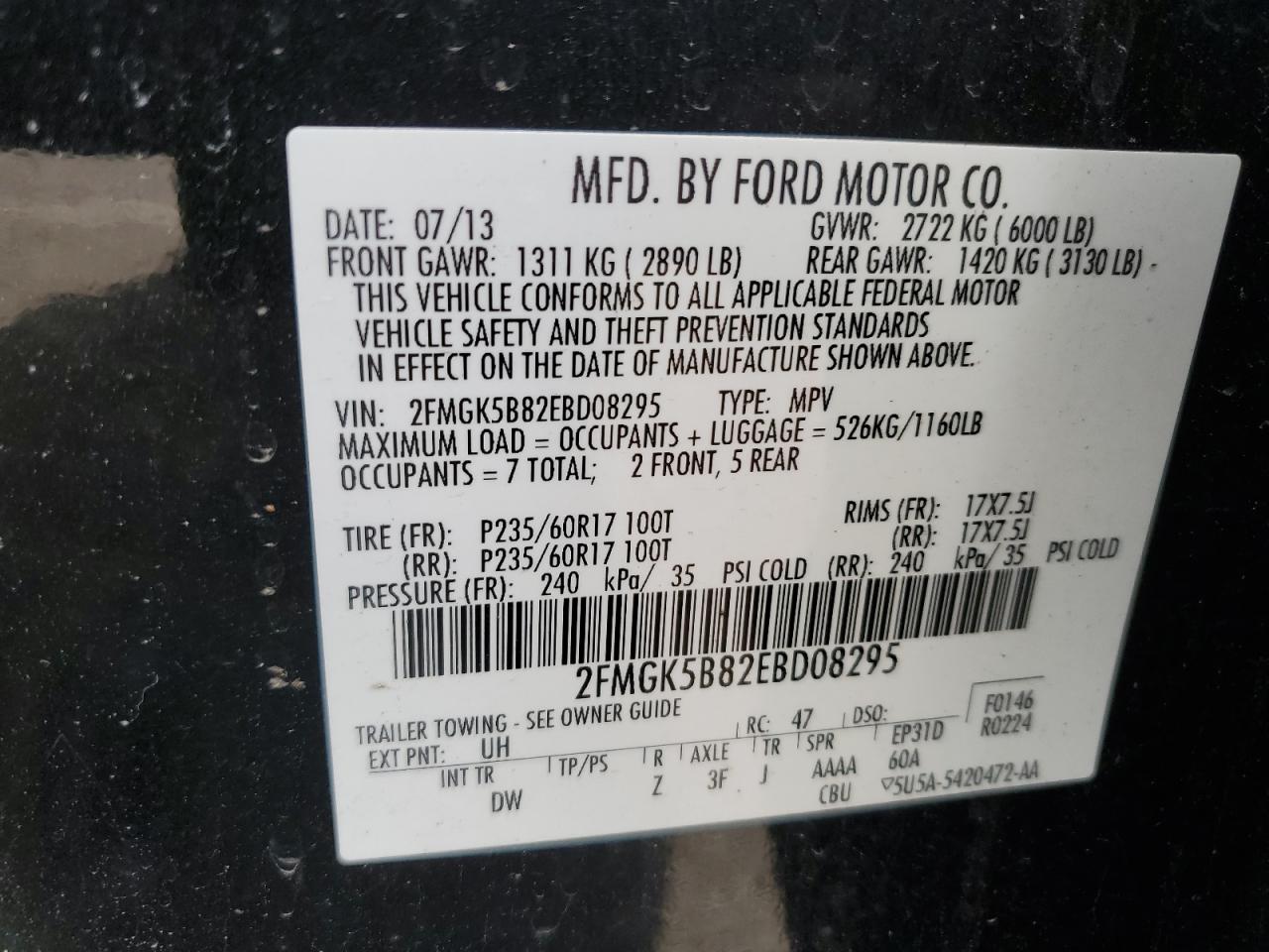 Photo 11 VIN: 2FMGK5B82EBD08295 - FORD FLEX 