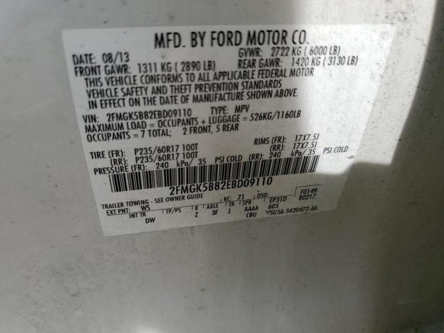 Photo 12 VIN: 2FMGK5B82EBD09110 - FORD FLEX 