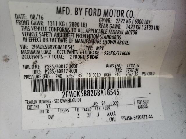 Photo 9 VIN: 2FMGK5B82GBA18545 - FORD FLEX SE 