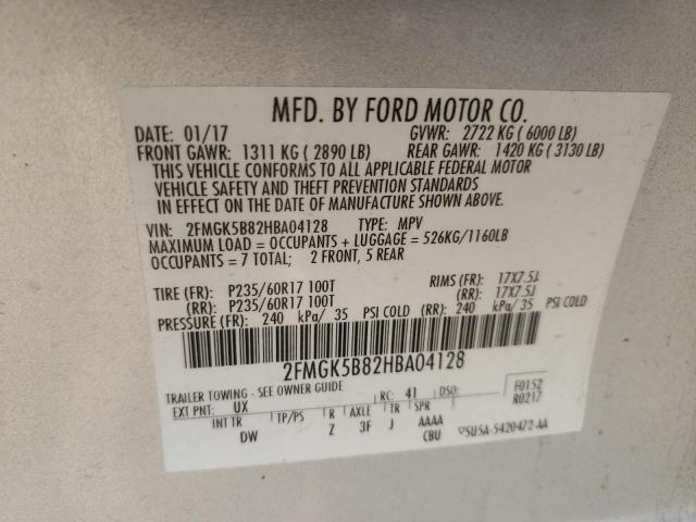 Photo 9 VIN: 2FMGK5B82HBA04128 - FORD FLEX SE 