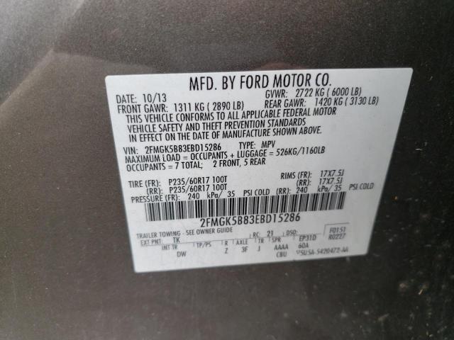 Photo 9 VIN: 2FMGK5B83EBD15286 - FORD FLEX SE 