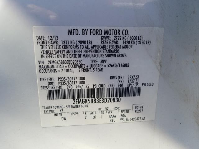 Photo 9 VIN: 2FMGK5B83EBD20830 - FORD FLEX SE 