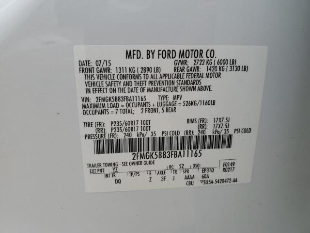 Photo 12 VIN: 2FMGK5B83FBA11165 - FORD FLEX 