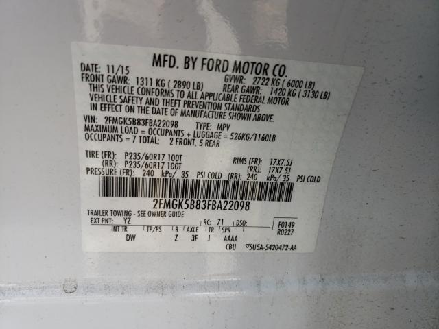 Photo 9 VIN: 2FMGK5B83FBA22098 - FORD FLEX SE 