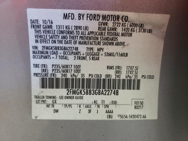 Photo 9 VIN: 2FMGK5B83GBA22748 - FORD FLEX SE 