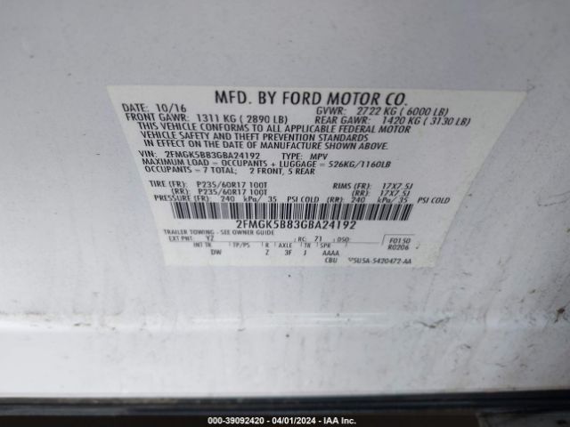 Photo 8 VIN: 2FMGK5B83GBA24192 - FORD FLEX 