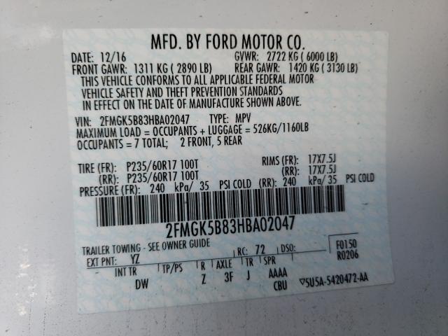 Photo 9 VIN: 2FMGK5B83HBA02047 - FORD FLEX SE 