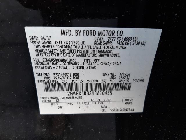 Photo 9 VIN: 2FMGK5B83HBA10455 - FORD FLEX SE 