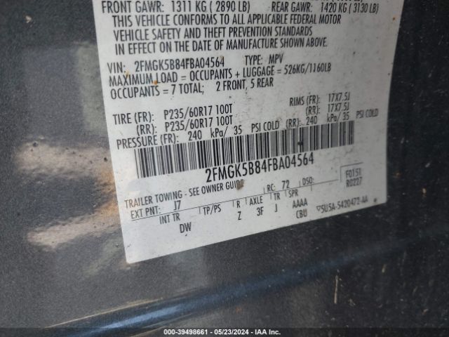 Photo 8 VIN: 2FMGK5B84FBA04564 - FORD FLEX 