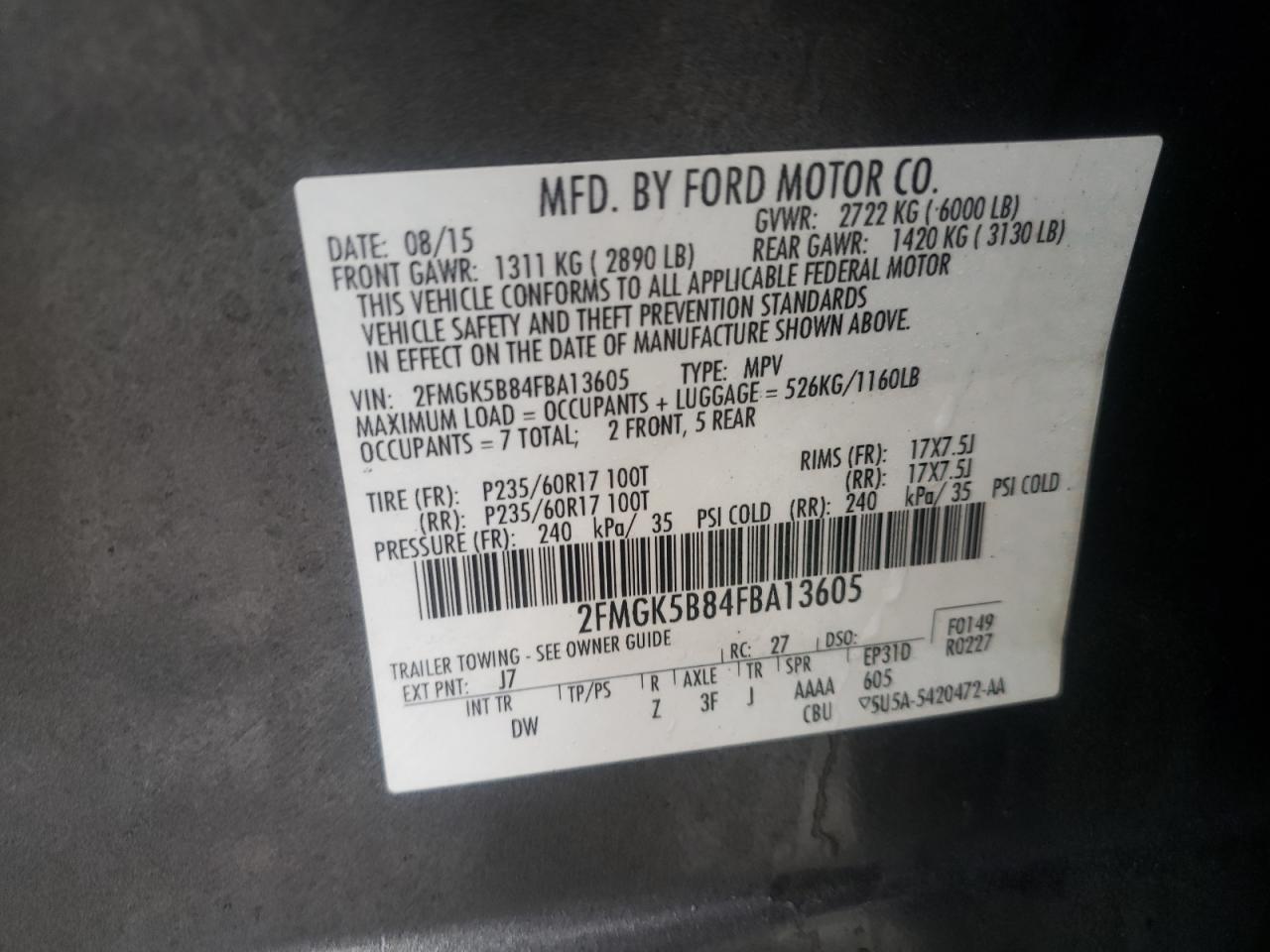 Photo 12 VIN: 2FMGK5B84FBA13605 - FORD FLEX 