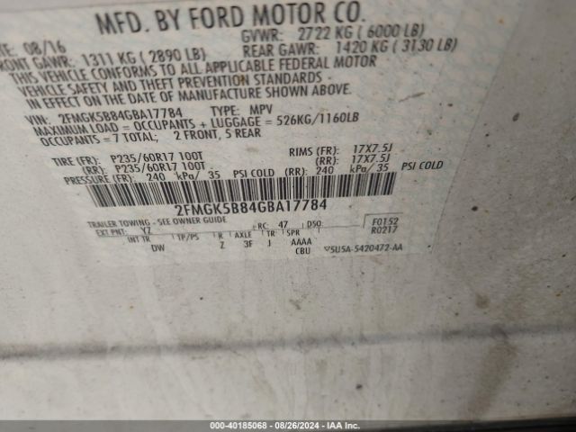 Photo 8 VIN: 2FMGK5B84GBA17784 - FORD FLEX 