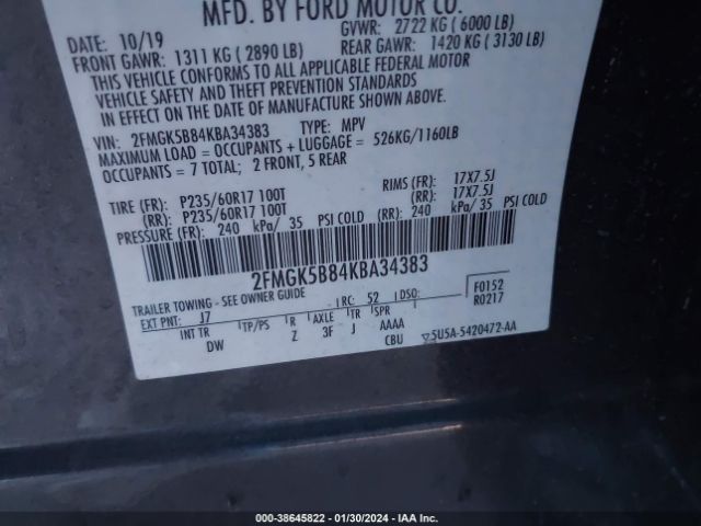 Photo 8 VIN: 2FMGK5B84KBA34383 - FORD FLEX 