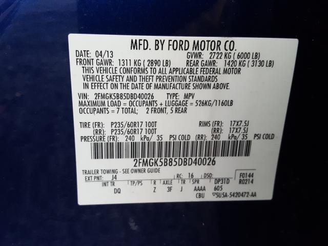 Photo 9 VIN: 2FMGK5B85DBD40026 - FORD FLEX SE 