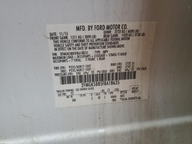 Photo 12 VIN: 2FMGK5B85FBA18635 - FORD FLEX 