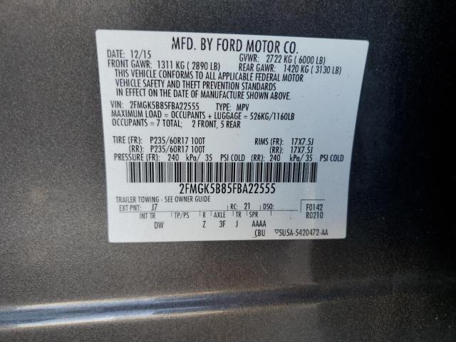 Photo 13 VIN: 2FMGK5B85FBA22555 - FORD FLEX SE 