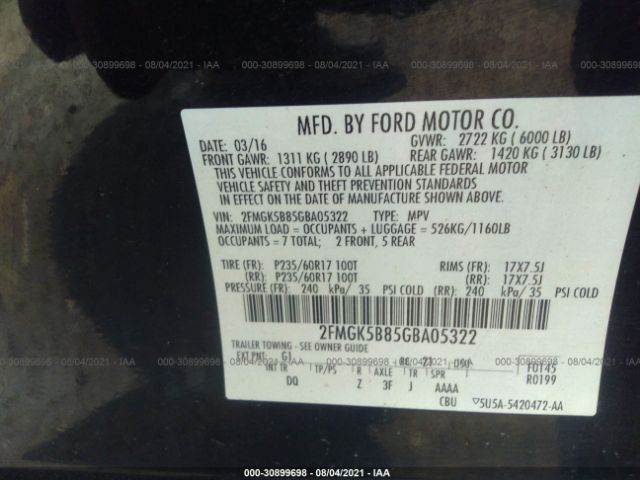 Photo 8 VIN: 2FMGK5B85GBA05322 - FORD FLEX 