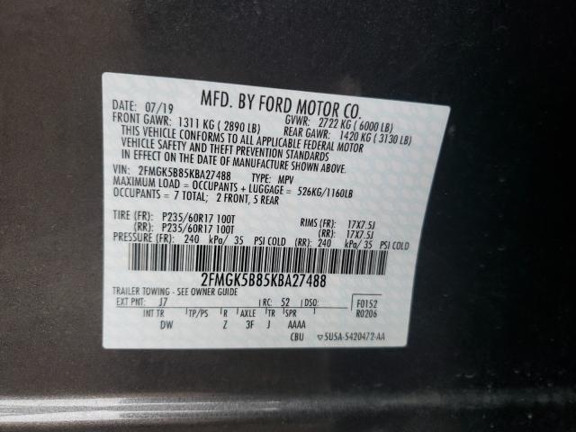 Photo 9 VIN: 2FMGK5B85KBA27488 - FORD FLEX SE 