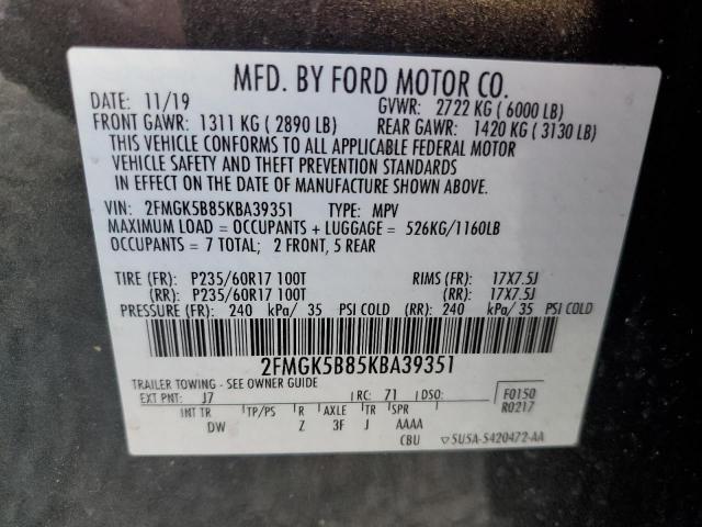 Photo 12 VIN: 2FMGK5B85KBA39351 - FORD FLEX SE 