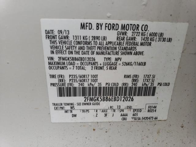 Photo 11 VIN: 2FMGK5B86EBD12026 - FORD FLEX SE 