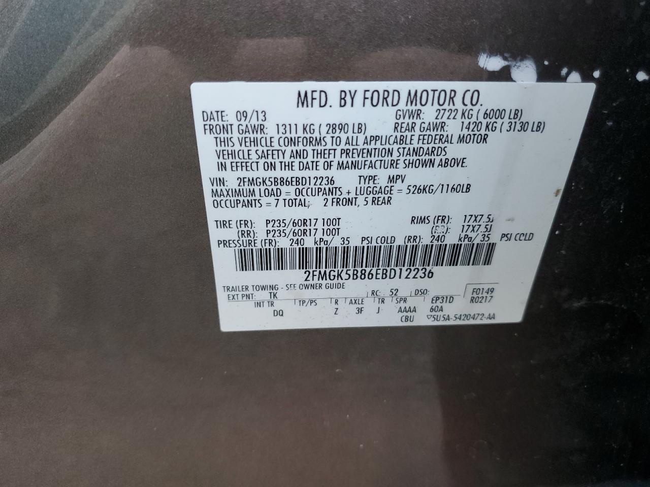 Photo 13 VIN: 2FMGK5B86EBD12236 - FORD FLEX 