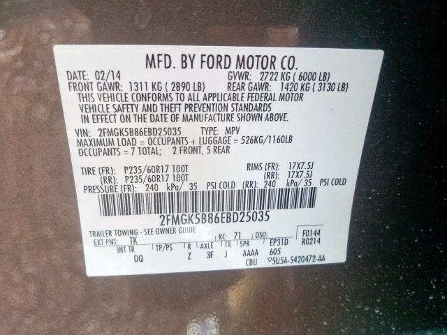 Photo 9 VIN: 2FMGK5B86EBD25035 - FORD FLEX SE 