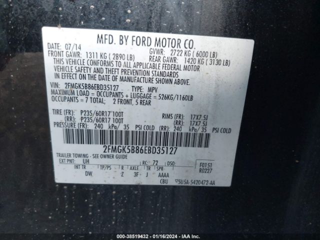 Photo 8 VIN: 2FMGK5B86EBD35127 - FORD FLEX 