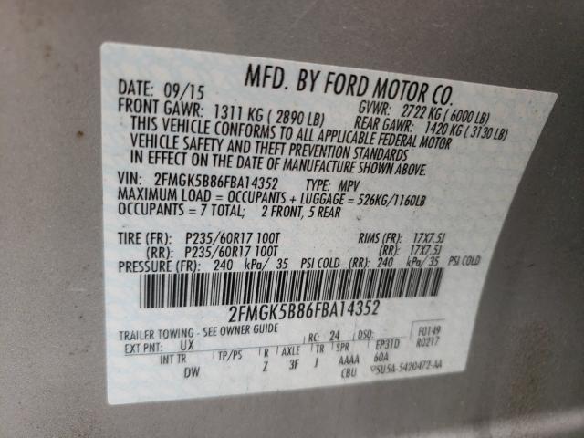 Photo 9 VIN: 2FMGK5B86FBA14352 - FORD FLEX SE 