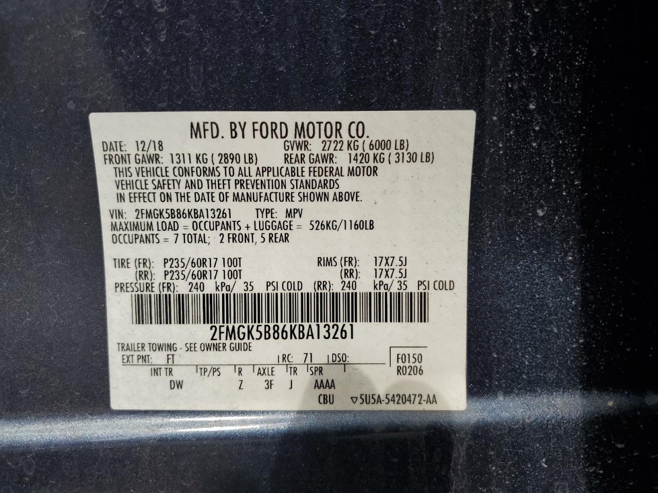 Photo 13 VIN: 2FMGK5B86KBA13261 - FORD FLEX 