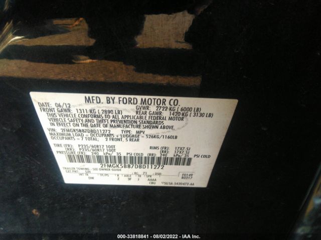 Photo 8 VIN: 2FMGK5B87DBD11272 - FORD FLEX 