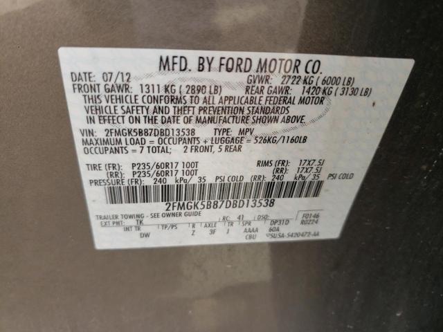 Photo 9 VIN: 2FMGK5B87DBD13538 - FORD FLEX SE 