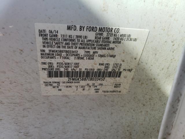 Photo 9 VIN: 2FMGK5B87EBD33452 - FORD FLEX SE 