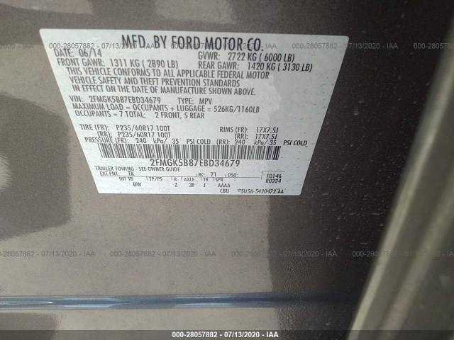 Photo 8 VIN: 2FMGK5B87EBD34679 - FORD FLEX 