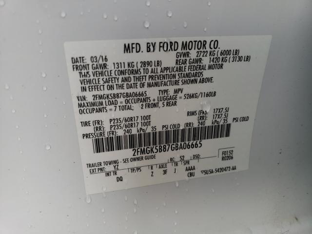 Photo 9 VIN: 2FMGK5B87GBA06665 - FORD FLEX SE 