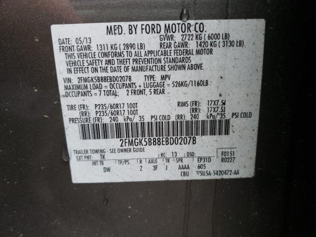 Photo 9 VIN: 2FMGK5B88EBD02078 - FORD FLEX SE 