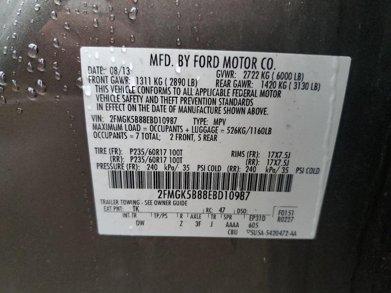 Photo 11 VIN: 2FMGK5B88EBD10987 - FORD FLEX 