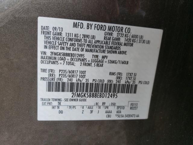 Photo 9 VIN: 2FMGK5B88EBD12495 - FORD FLEX SE 