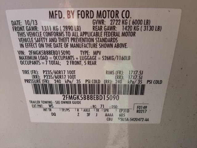 Photo 9 VIN: 2FMGK5B88EBD15090 - FORD FLEX SE 