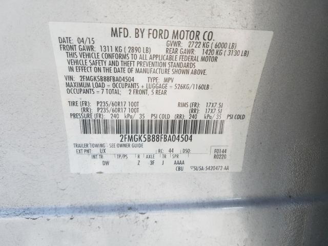 Photo 9 VIN: 2FMGK5B88FBA04504 - FORD FLEX 