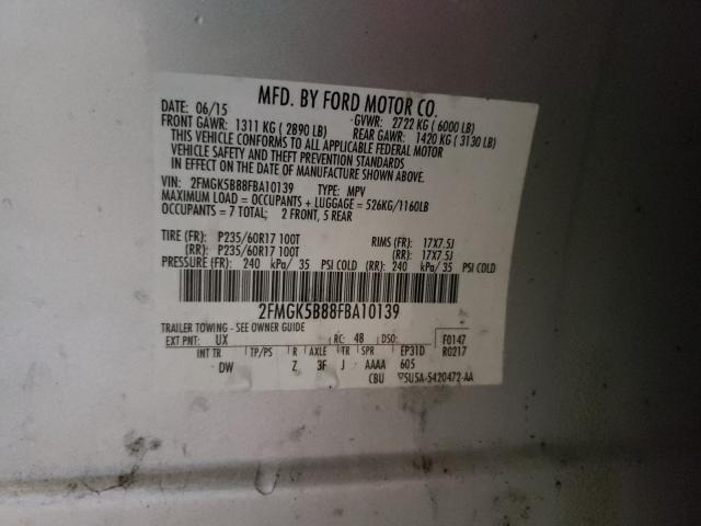 Photo 9 VIN: 2FMGK5B88FBA10139 - FORD FLEX SE 