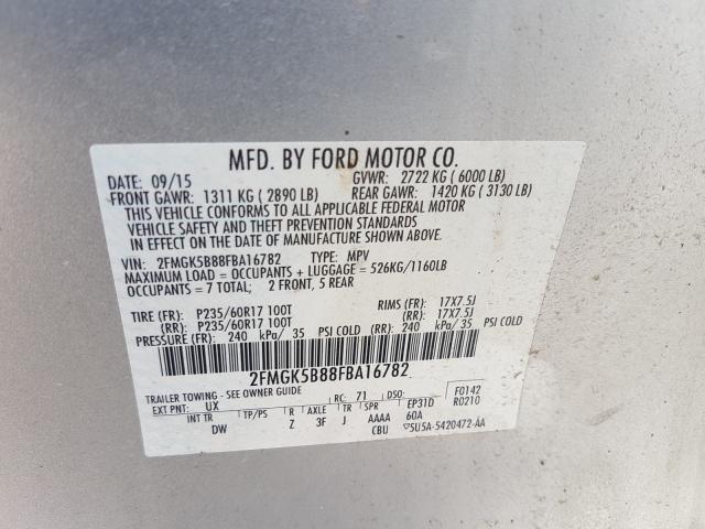 Photo 9 VIN: 2FMGK5B88FBA16782 - FORD FLEX SE 