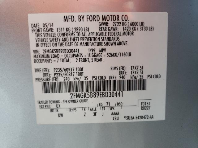 Photo 9 VIN: 2FMGK5B89EBD30441 - FORD FLEX SE 