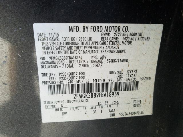 Photo 9 VIN: 2FMGK5B89FBA18959 - FORD FLEX SE 