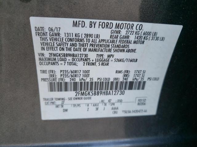 Photo 9 VIN: 2FMGK5B89HBA12730 - FORD FLEX SE 